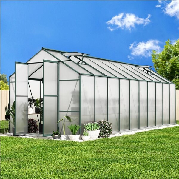 2.44x6.3x2.1M Green Fingers Greenhouse Aluminium Polycarbonate Walk-in Garden Shed