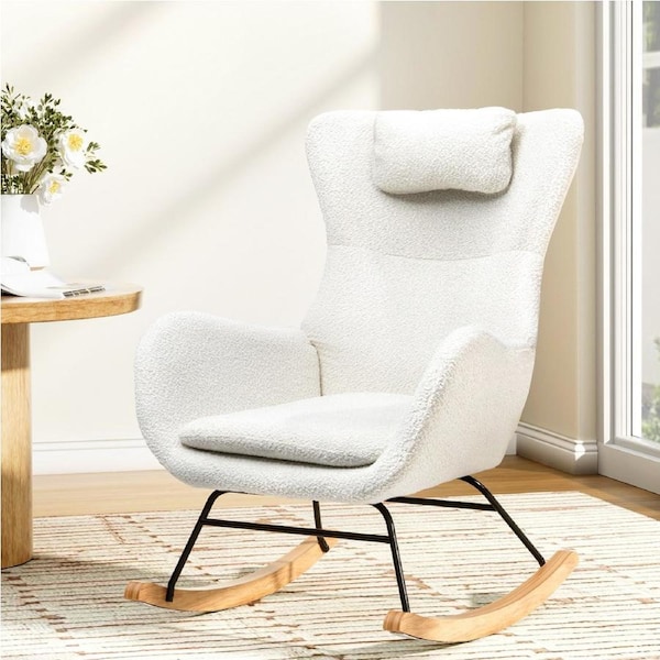 Artiss Armchair Boucle Rocking Chair Pillow White