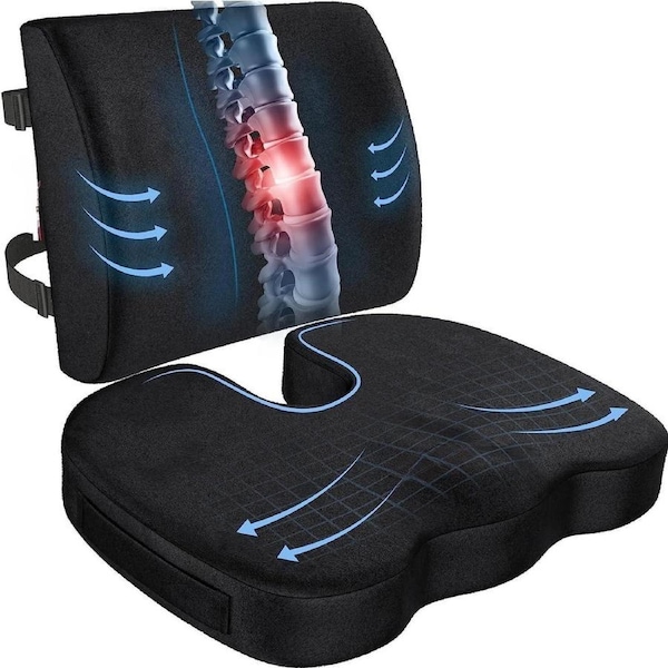 Seat Cushion for Office Chair, Lumbar Support Pillow for Chair, Car Seat Cushion,Washable Coat, Back Support Memory Foam Pillow ,Black Velour