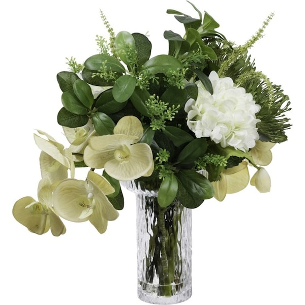 50cm Hydrogena & Orchid Artificial Flower Bunch Arrangement Decor Bouquet Green