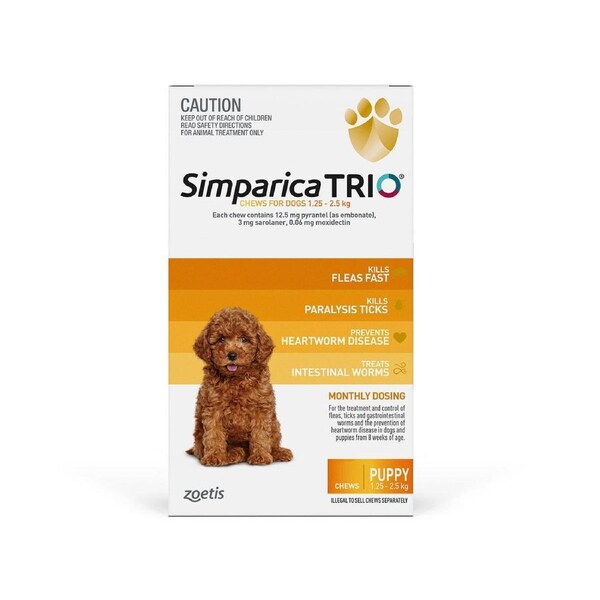 Simparica TRIO for Puppies 1.25 to 2.5 Kg (Yellow) 3 Chews