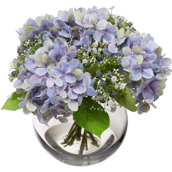 28cm Hydrangea Arrangement in Fish Bowl Artificial Flowers Decor
