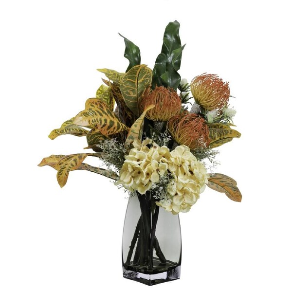 63cm Hydrangea & Croton Mixed Arrangement Artificial Flowers Plant Decor
