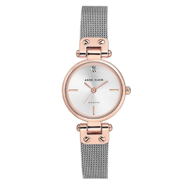 Anne Klein Dress Silver and Rose Gold Mesh Silver White Dial Women's Watch - AK3003SVRT