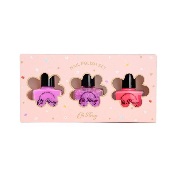 3pc Oh Flossy Pink Pamper Kids/Childrens Nail Polish Gift Enamel Box Set 3y+