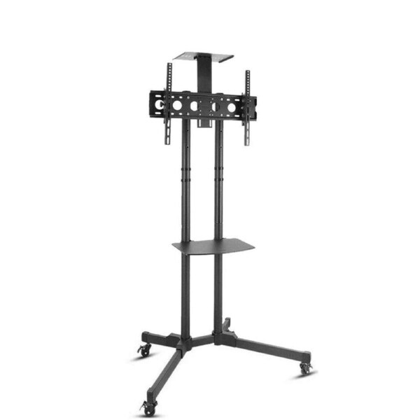 OZNALA 32 To 65" Black LED Plasma Lcd TV Stand Mount Bracket Mobile Trolley Portable TV Floor Stand with Wheels Screens up to 50kg with Laptop DVD Height Adjustable, Shelf Tilting Mount