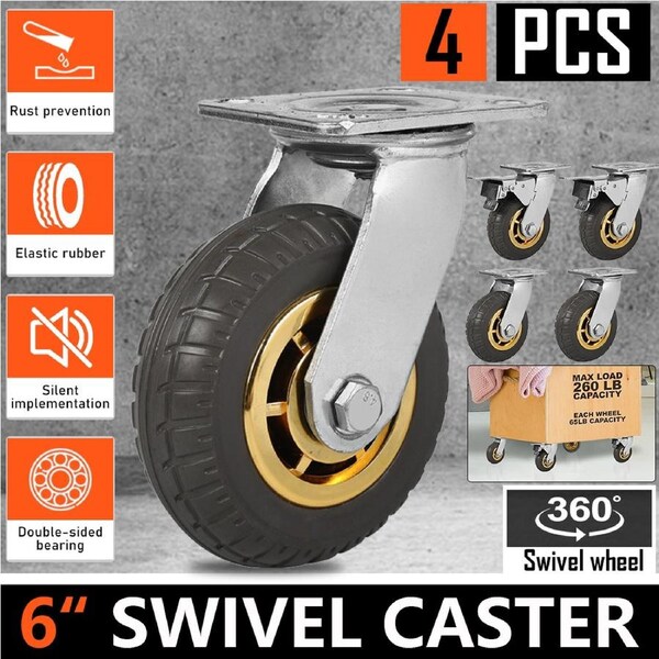 OZNALA 4X 6" / 150mm Heavy Duty Swivel Caster Wheels Castor 1000KG Load 2 with Brakes