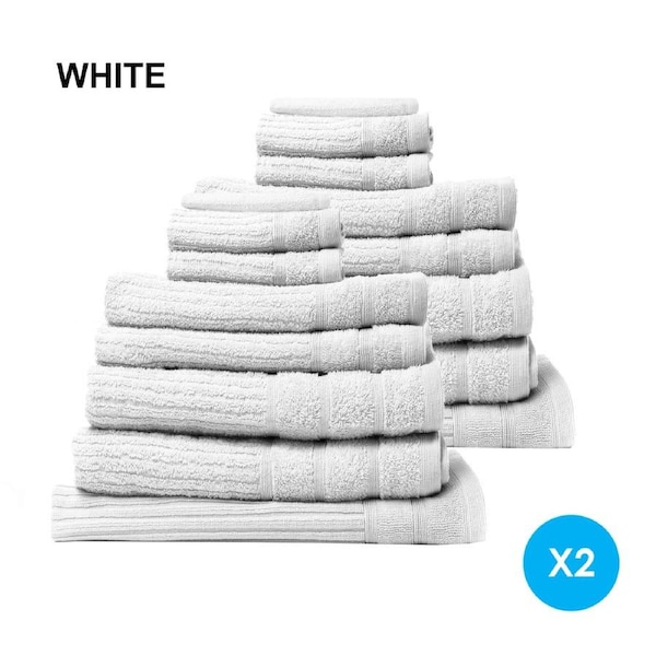 Royal Comfort 16 Piece Cotton Eden Towel Set 600GSM Luxurious Absorbent White