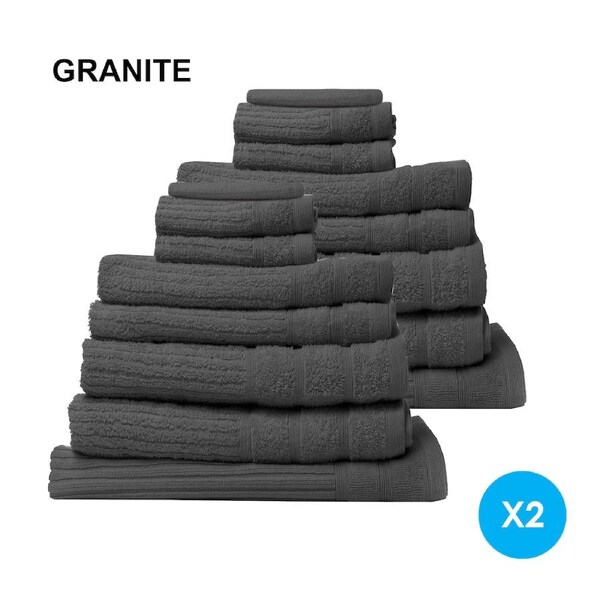 Royal Comfort 16 Piece Cotton Eden Towel Set 600GSM Luxurious Absorbent Granite