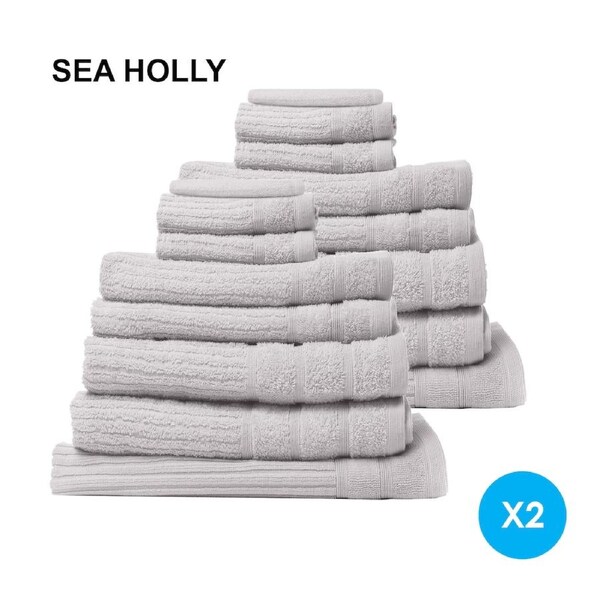 Royal Comfort 16 Piece Cotton Eden Towel Set 600GSM Luxurious Absorbent Sea Holly