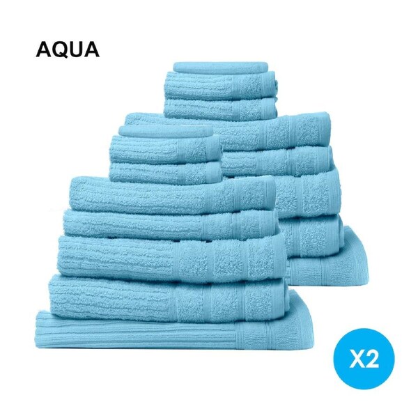 Royal Comfort 16 Piece Cotton Eden Towel Set 600GSM Luxurious Absorbent Aqua
