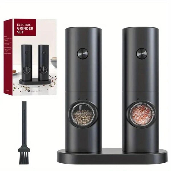 Electric Salt And Pepper Grinder Set With Storage Base,Battery Powered Automatic Grinding With LED Light 1pc