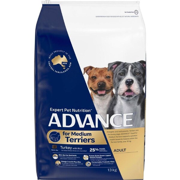 Advance Turkey With Rice Medium Breed Terriers Adult Dry Dog Food 13kg