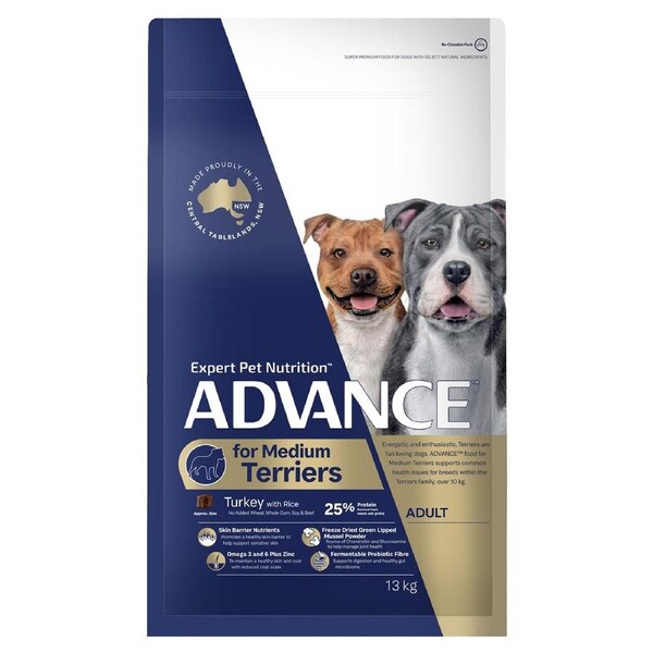 Advance Medium Terriers Adult Dry Dog Food Turkey With Rice 13kg