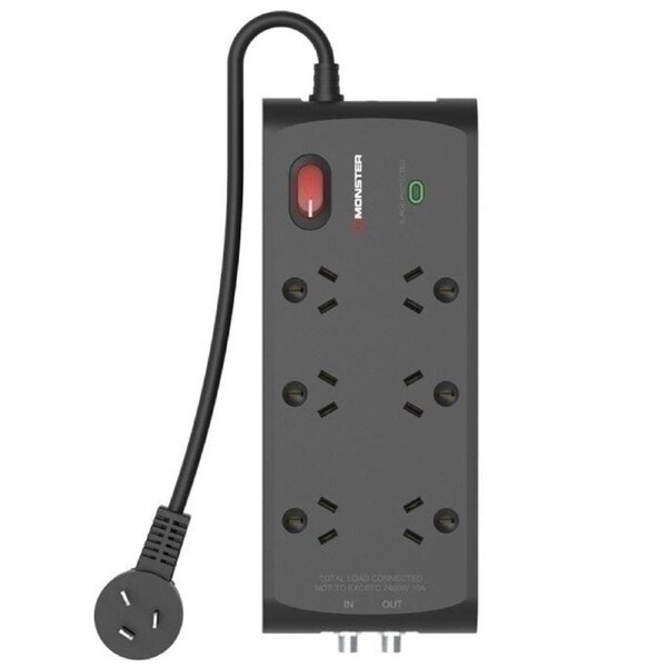 Monster 6 Socket Surge Protection Powerboard with F-Type Connectors