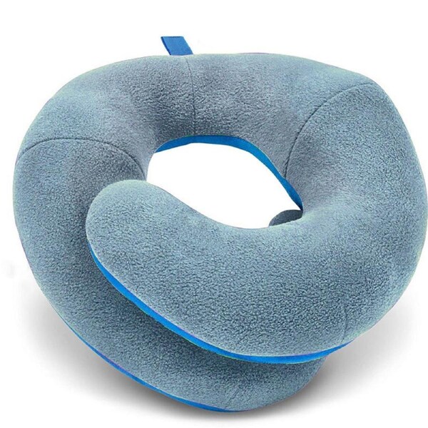 Neck Pillow for Travel Provides Double Support in Any Sleeping Position on Flights, Car, and at Home, Comfortable Airplane Travel Pillow, Large,Grey Blue