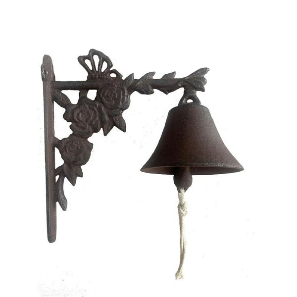 Mr Gecko Cast Iron Door Bell Flower Design Hand Made Antique Rust Good Sound