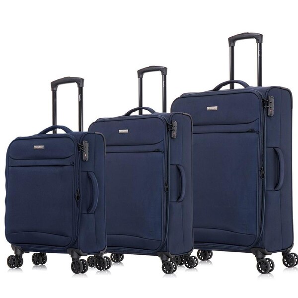 3pc Luggage Suitcase Set Travel Business Carry On Bag Soft Case Wheels Navy