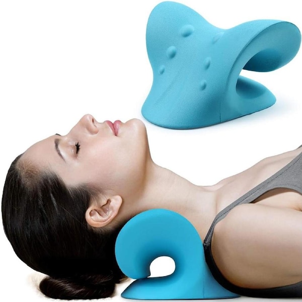 Neck and Shoulder Relaxer, Cervical Traction Device for TMJ Pain Relief and Cervical Spine Alignment, Neck Stretcher (Blue)