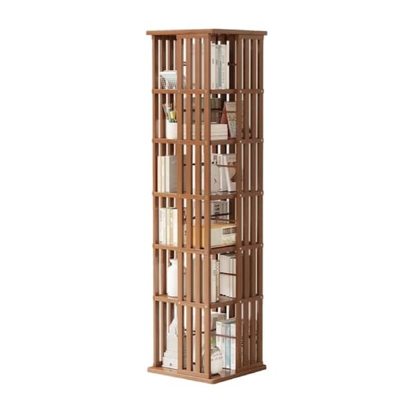 360 Rotating Bookshelf Bamboo Storage Display Rack Shelving in Dark Wood