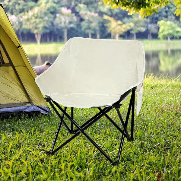 Levede Folding Camping Moon Chair Lightweight Outdoor Chairs Portable Seat Beige