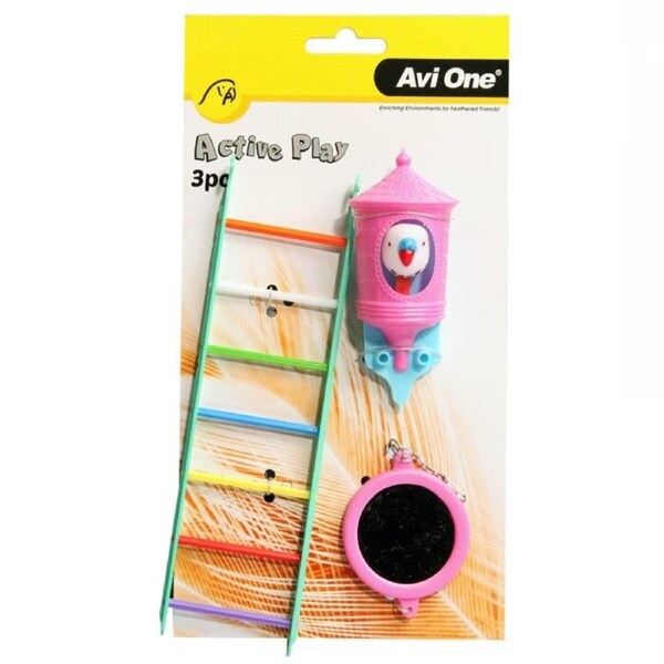 3 Piece Plastic Bird Toy Set with Ladder, Mirror and Cuckoo by Avi One