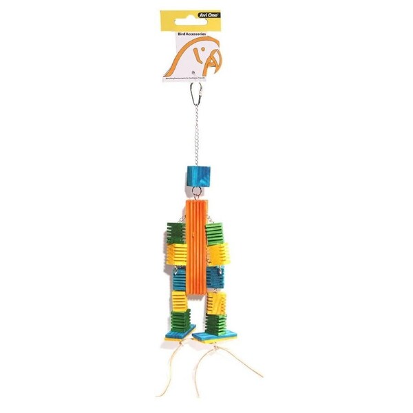 Coloured Wood Block & Leather Rope 46cm Bird Toy by Avi One