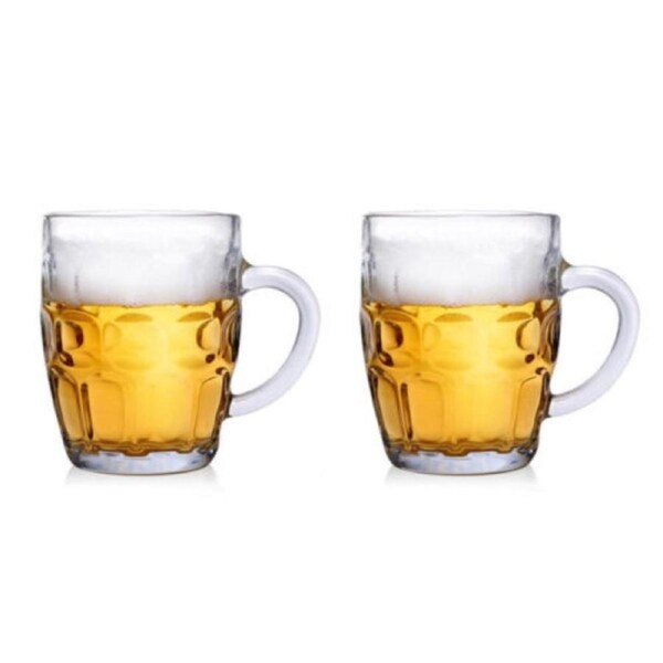 2pcs Beer Mug Thick Glass Handle Drinking Cup