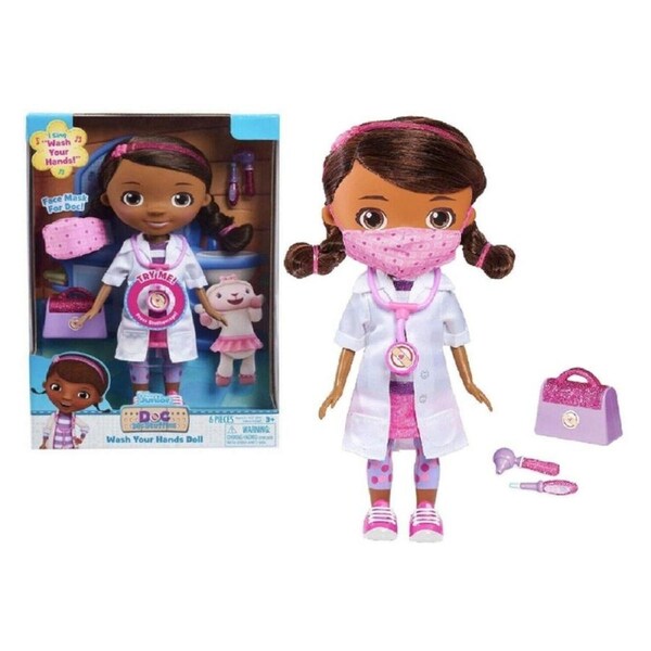 Disney Junior Doc McStuffins Wash Your Hands Doll With Mask and Accessories Play