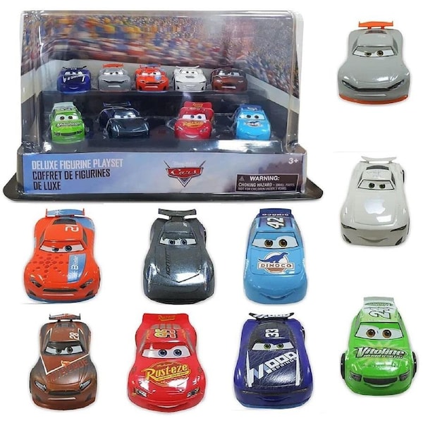 Disney Pixar Cars Deluxe Figure 9 Cars Playset Lightning McQueen Jackson Storm