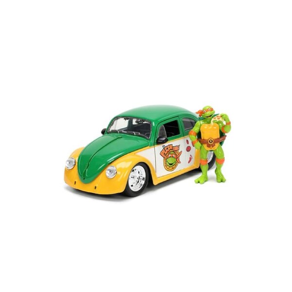 Jada 1:24 Scale Teenage Mutant Ninja Turtles Volkswagen Beetle Car With Michelangelo