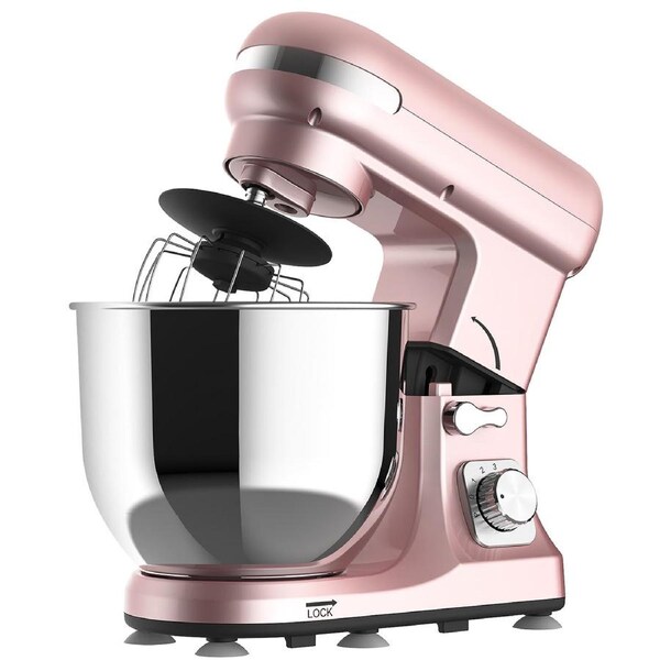 YOPOWER 6.5L Stand Mixer, Pink Electric Food Mixer, 6-Speed Flour Kitchen Machine with Dough Hook, Whisk & Beater - 1400W Updated