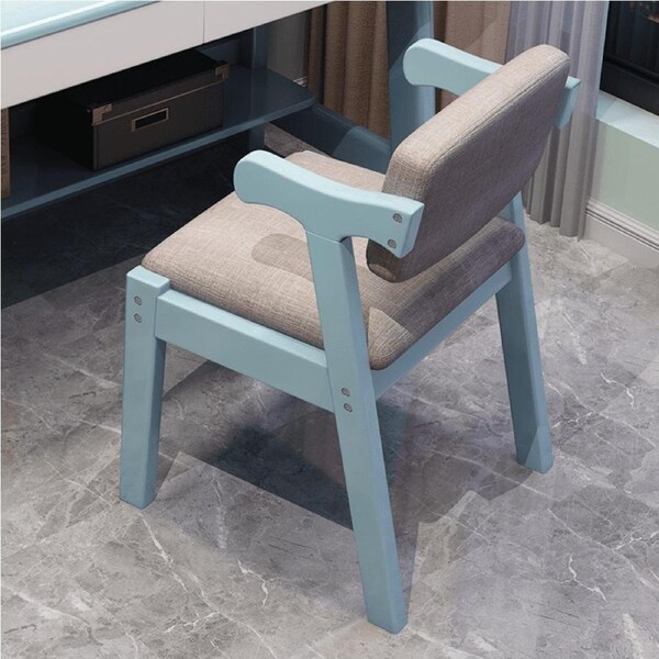 Kemo Solid Timber Study Chair/Dining Chair /Rubberwood/Cotton and Linen/Blue