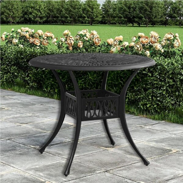 Outdoor Bistro Table Garden Patio Furniture Aluminium Dining Coffee Black 90x74c