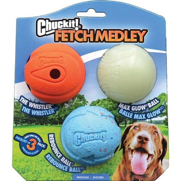 CHUCKIT! Fetch Medley Balls For Dogs Gen1 Medium 6cm (3 Pack)