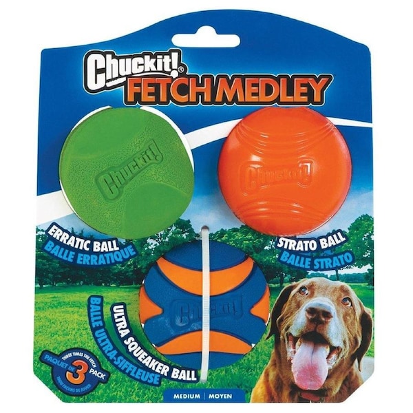 CHUCKIT! Fetch Medley Balls For Dogs Gen2 Medium 6cm (3 Pack)