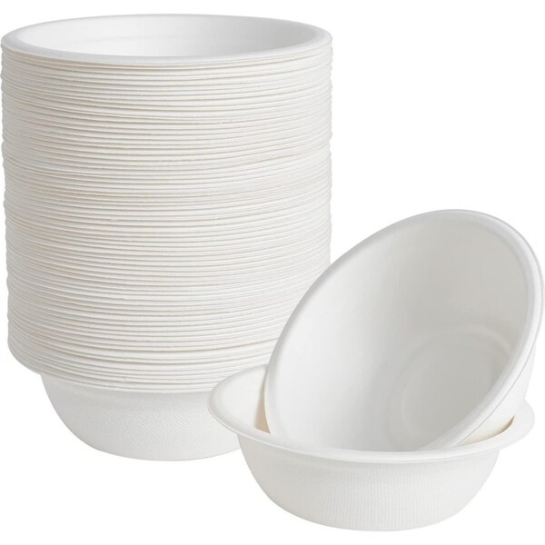 600pcs Disposable Sugarcane Bagasse Round Bowls - 18cm (450ml) - Bulk