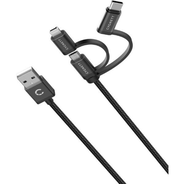 Cygnett Charge & Connect 3-in-1 Cable 1m - Black
