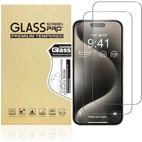 2 PCS For iPhone 15 Tempered Glass Screen Protector Flim Case Friendly 9H Hardness for Apple (2023) - Clear