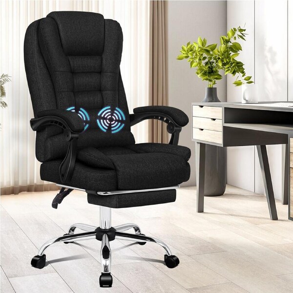 ALFORDSON Massage Office Chair with Footrest Fabric Black