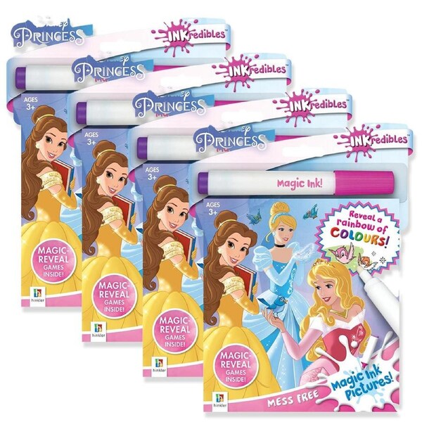 4x Inkredibles: Disney Princess Magic Ink Colouring Activity Kit Mess-Free 3y+