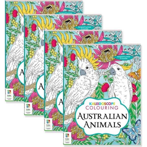4x Kaleidoscope Colouring: Australian Animals Adult Colouring Book Art 12y+