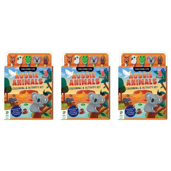 3x Kaleidoscope Aussie Animals Colouring & Activity Set Colouring Book 3y+