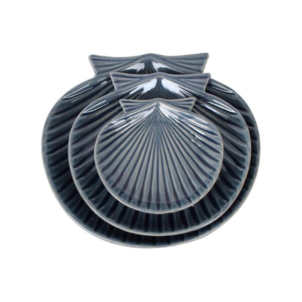 3pc Maine & Crawford Holly Ceramic Shell Plate Trinket Tray Organiser Set Blue