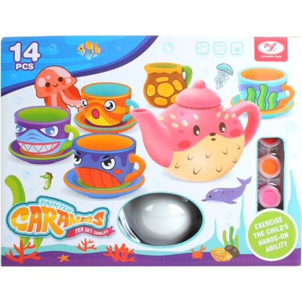 14pc Toys For Fun Large 29x23cm DIY Painted Ceramic Tea Set Kids Art Craft Toy