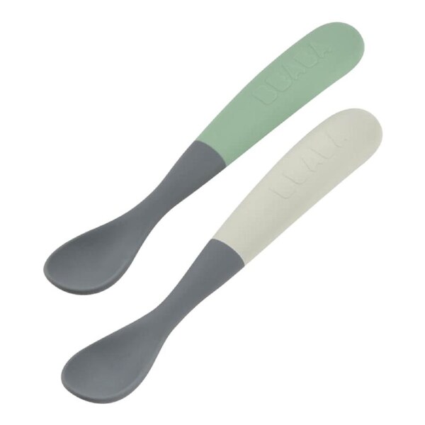 Beaba 1st Stage Silicone Spoons 2 Pack - Mineral/Sage Green