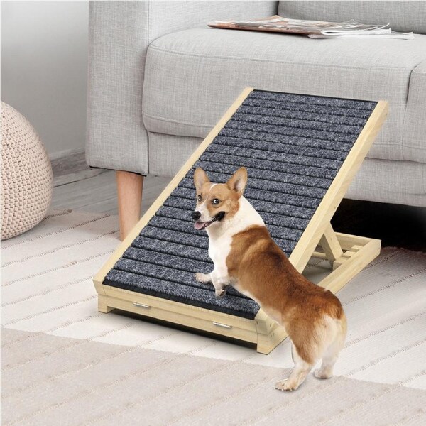 Advwin Dog Pet Ramp Adjustable Height Foldable Dogs Stairs Bed Sofa Car Wooden 70cm