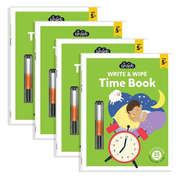 4x Junior Explorers: Write and Wipe Time Book Childrens Book Art/Craft 4y+