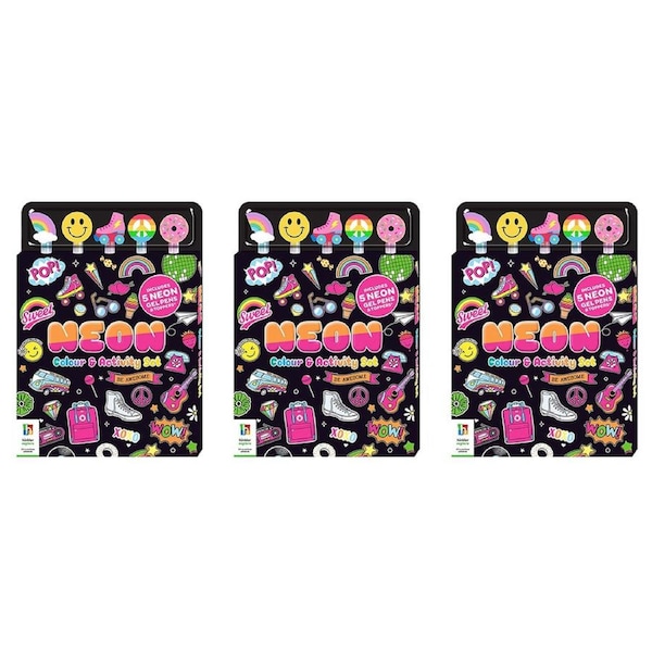 3x Kaleidoscope Neon Colour & Activity Set Kids Activity Book Childrens 3y+