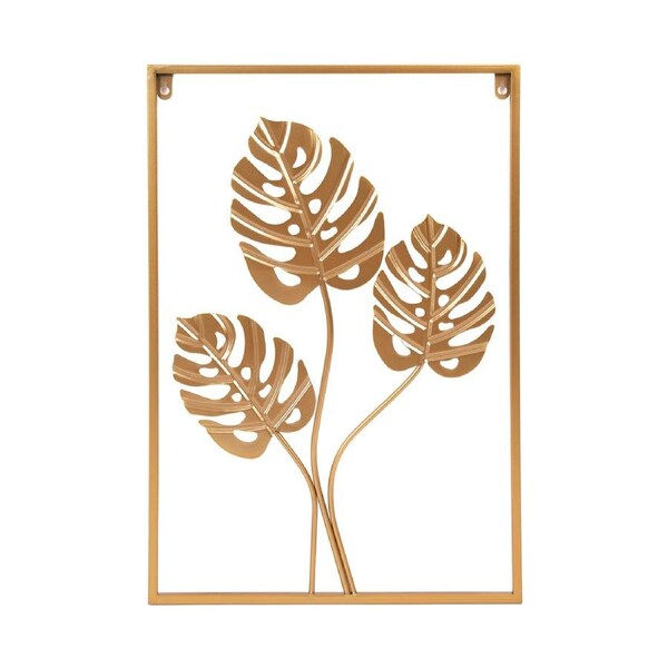 Metal Wall Picture with Leaves 40 x 60 cm Golden Decoration